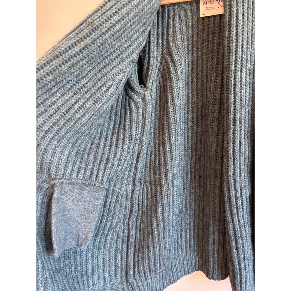 Ottod'Ame Teal Alpaca Wool Blend Ribbed Open Cardigan Duster Sweater US 8 - Picture 8 of 12